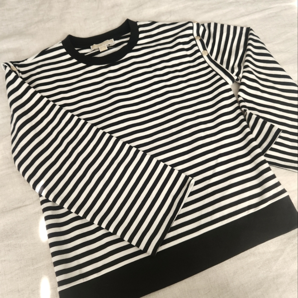 NWOT Michael Kors French Stipe Drop Shoulder Sweater with Bell Sleeves